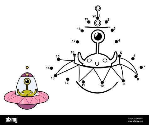 Connect the dots and draw a cute alien in flying saucer. Space dot to dot game Stock Vector ...