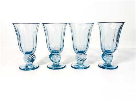 Set of 4 Vintage Water Goblets Glasses Captiva Blue by FOSTORIA