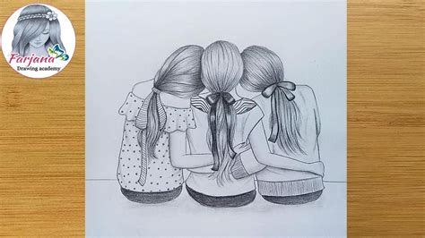 Friendship Cute Pencil Drawing - Draw three horizontal, parallel curved ...