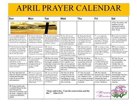 Prayer Calendar | Aiken’s First Baptist Church