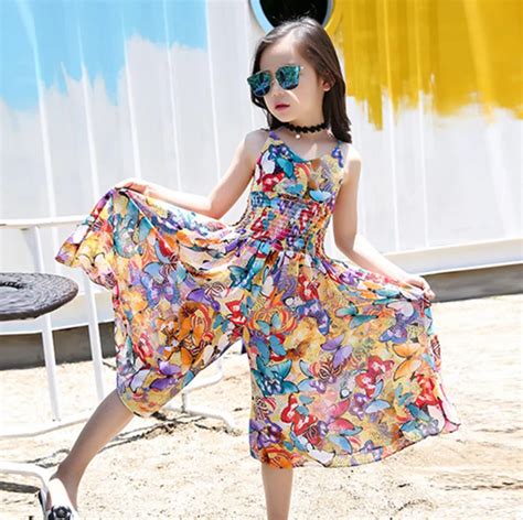 Kids Bohemian Dresses For Girls Long Beach Dress Casual Sleeveless Vests Dress 2018 Summer ...