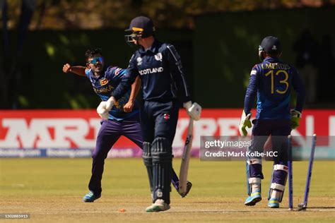 Mahesh Theekshana of Sri Lanka celebrates after bowling Brandon... News ...