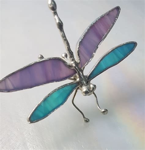 Stained Glass Dragonfly Art Iridescent Aqua Blue Pink Sculpture ...