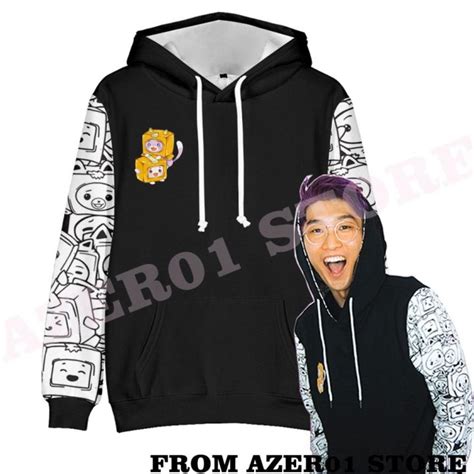 {Qinqin clothing}LANKYBOX Justin Adam Foxy Boxy Merch พิมพ์วันหยุดฤดูหนาวผู้ชาย/ผู้หญิง Hooded ...