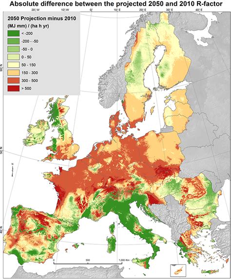 Future rainfall erosivity (projections for 2050 based on climate change ...