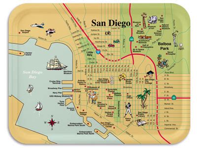 Map of downtown San Diego, with pictorial illustrations