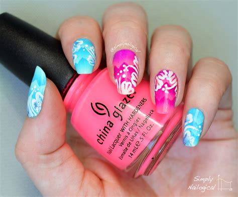 Simply Nailogical: Hawaiian-themed nails over scaled gradient