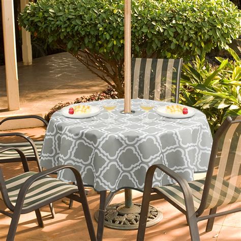 FlGard Patio Tablecloth with Umbrella Hole 59 inch Round Outdoor Table ...