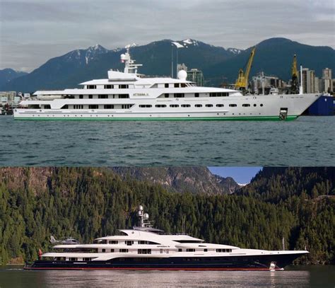 Dennis Washington's awesome upgrade = the Attessa IV. Before - 91 metre yacht Evergreen (above ...