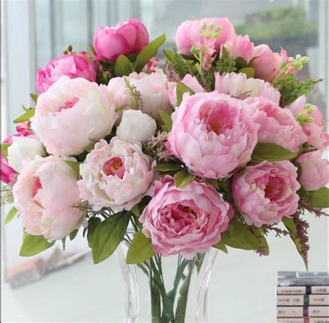 2021 Artificial Peonies Silk Flowers Real Touch Fake Leaf Home And ...