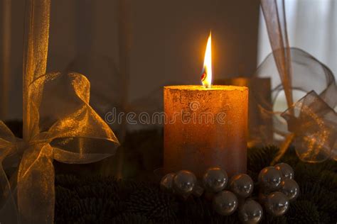 Advent Wreath with One Burning Candle Stock Image - Image of burning ...