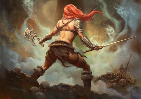 artwork, fantasy girl, blonde, fantasy art, axes, female warrior, HD Wallpaper | Rare Gallery