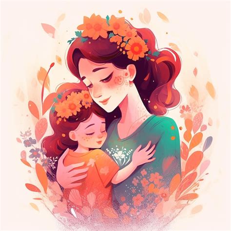 Premium Photo | A drawing of a mother and daughter hugging and the ...