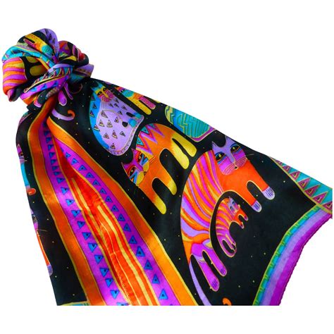 Vintage Laurel Burch ‘Rainbow Cats’ Long Silk Scarf