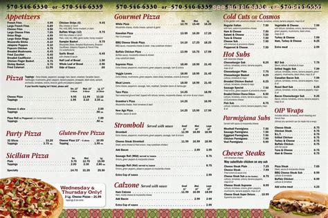 Menu at Original Italian Pizza and Restaurant, Muncy