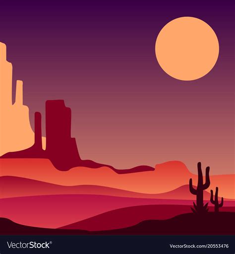 Stony arizona desert with silhouettes of cacti Vector Image