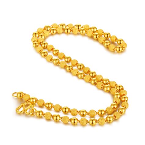 24K Pure Gold Necklace Real AU 999 Solid Gold Chain Nice Smooth Matte Beads - Precious Metal ...