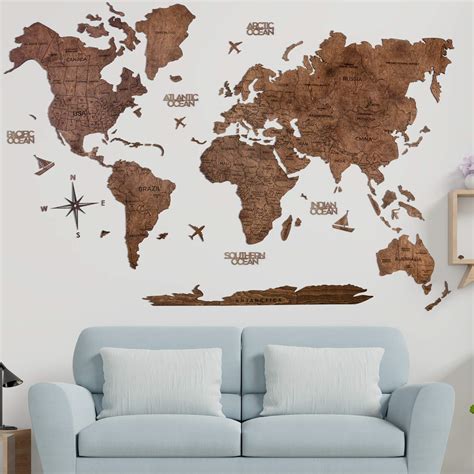 Wood World Map Wall Art. Large Wall Decor - World Travel Map ALL Sizes (M, L, XL). Any Occasion ...