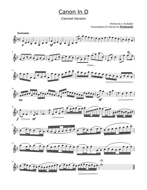 Canon In D Clarinet Sheet music for Clarinet (In B Flat) (Solo ...