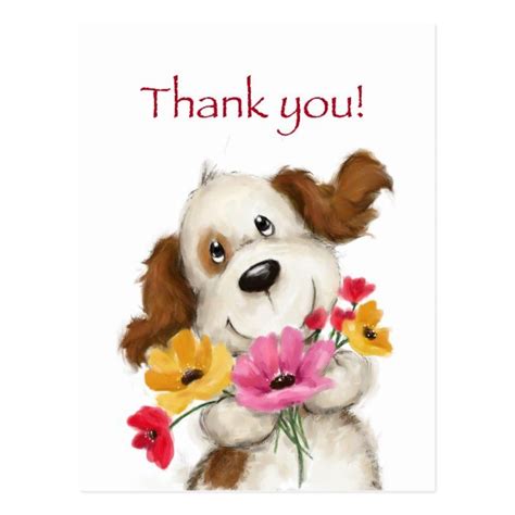 Thank you, cute dog with flowers. postcard | Zazzle | Thank you pictures, Thank you quotes, Dog ...