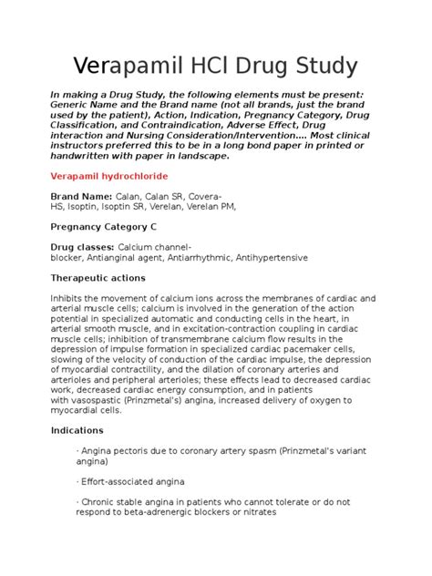 Verapamil HCL Drug Study | PDF | Angina Pectoris | Cardiovascular Physiology