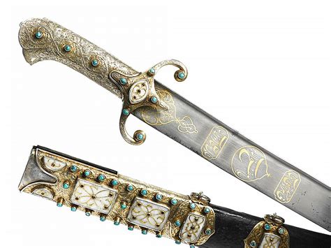 Sold Price: AN OTTOMAN SABRE (KARABELA) WITH SILVER-GILT MOUNTS SET WITH TURQUOISE AND GOLD ...