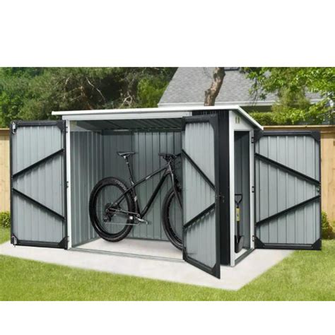 Best Multi-Use Outdoor Metal Horizontal Bike Storage Shed in Dark Grey Color