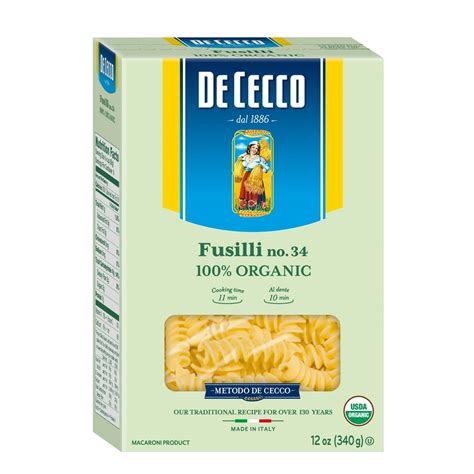 De Cecco 100% Organic Fusilli no.34 Pasta, 12 oz - Walmart.com - Walmart.com