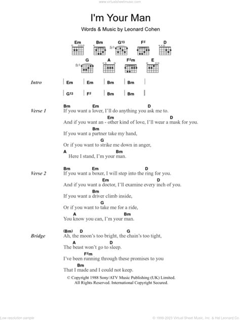 Cohen - I'm Your Man sheet music for guitar (chords) [PDF]