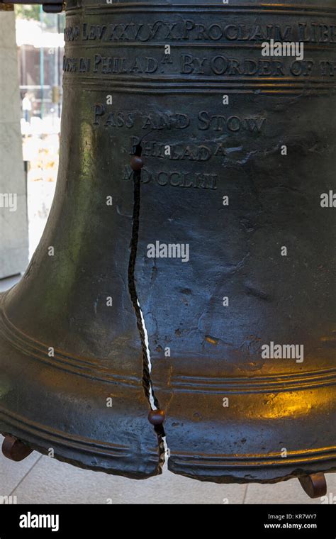 The crack on the Liberty Bell on display inside the Liberty Bell Museum ...