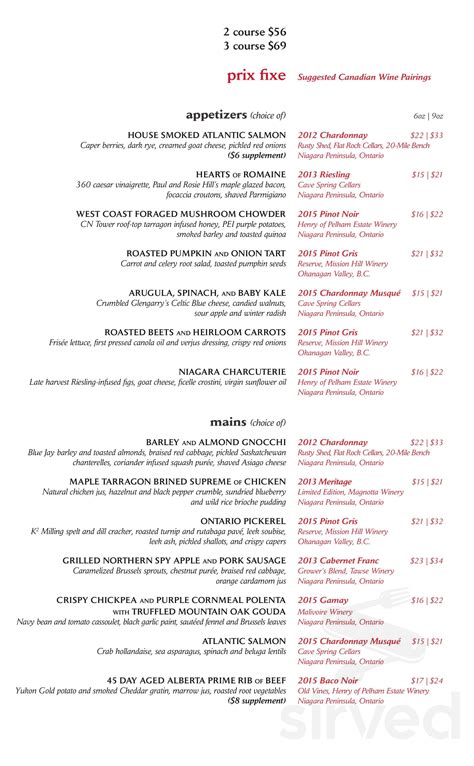 360 The Restaurant at the CN Tower menu in Toronto, Ontario, Canada