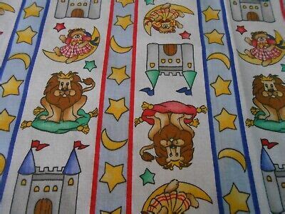 Juvenile NURSERY FABRIC Striped stars castles lions teddies moon cotton fabric | eBay