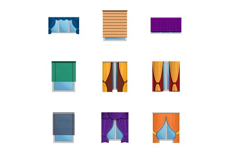 Curtains Icon Set, Cartoon Style Graphic by nsit0108 · Creative Fabrica