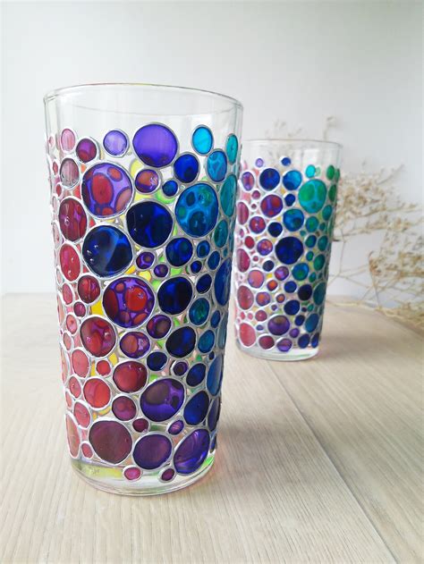 Rainbow Drinking Glasses Set of 2 Couple Glass Hand Painted - Etsy