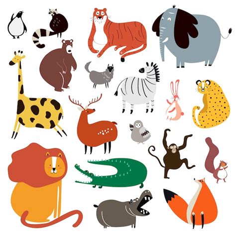 Free Vector | Collection of cute wild animals in cartoon style vector