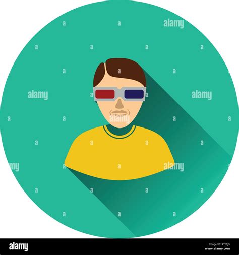 Man with 3d glasses icon on gray background, round shadow. Vector illustration Stock Vector ...