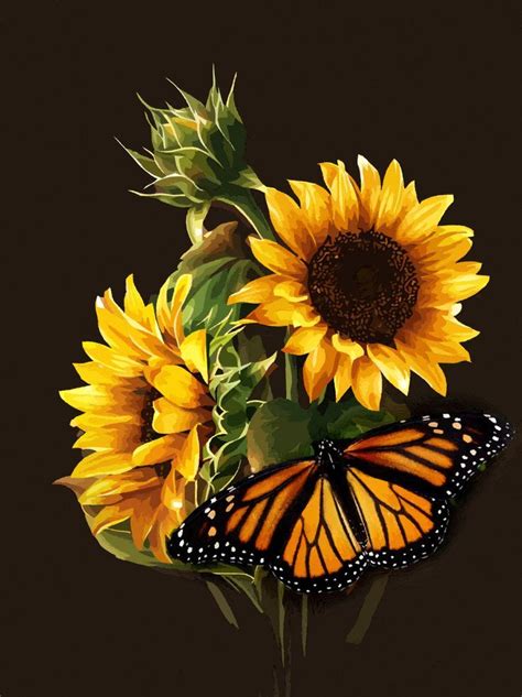 Beautiful SUNFLOWER with Butterfly | Sunflower art, Flower painting, Oil painting flowers