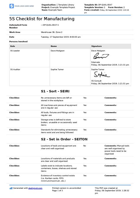 5S Checklist for Manufacturing (Free template, better than excel)