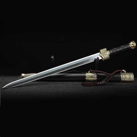 Chinese Han Sword | Handmade Gold Black Wood Real Long Chinese Han Sword - TrueKatana