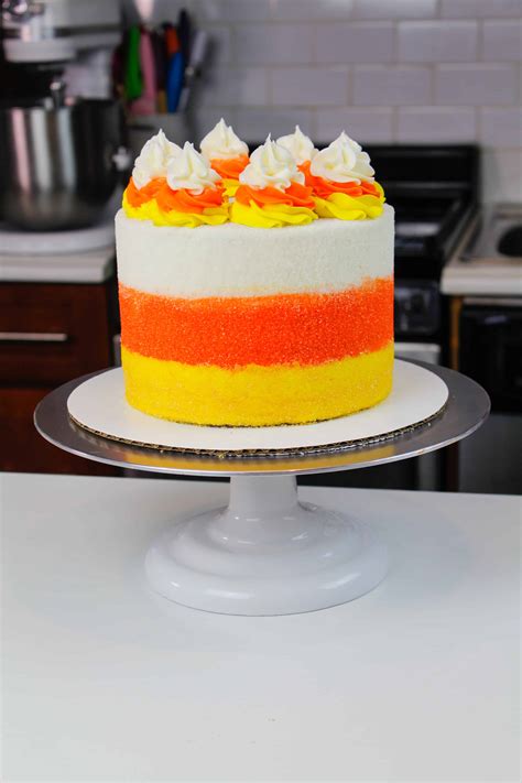 Candy Corn Cake: Fluffy Vanilla Cake w/ Marshmallow Frosting