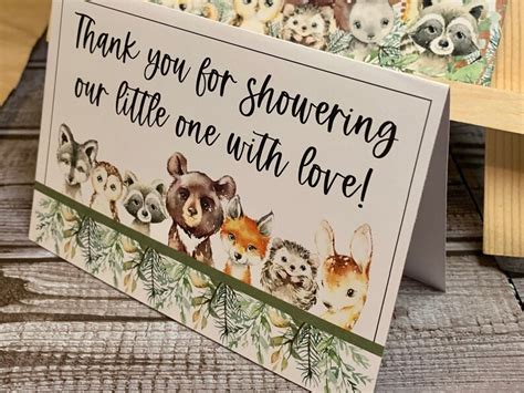 Woodland Animal Thank You Cards, Baby Shower Thank You Card Printables, Digital Download - Etsy