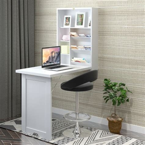 Costway Wall Mounted Fold-out Convertible Floating Desk Space Saver Writing Table White : Target