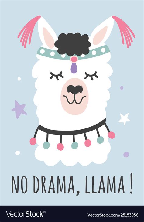 Hand drawn cartoon no drama llama poster Vector Image