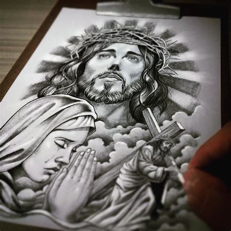 Jesus Christ and Mary. A4 for tattoo Chicano Tattoos, Chicano Art, Skull Tattoos, Body Art ...