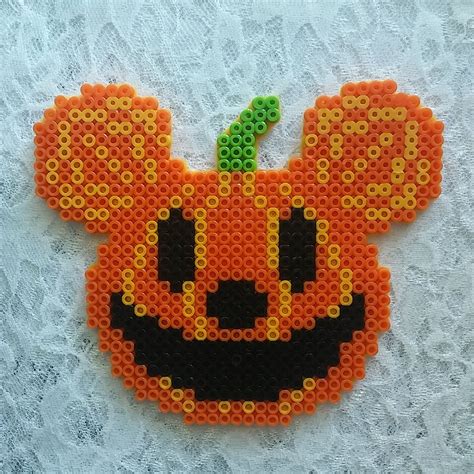 Large Perler Bead Mickey Pumpkin Disney Halloween Magnet | Perler bead disney, Perler bead art ...