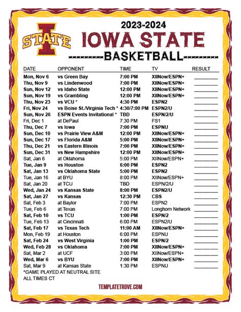 Iowa State Basketball Schedule 2024 - Robin Tamarah