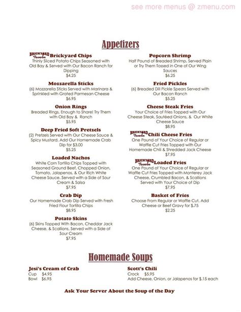 Online Menu of Brickyard Tavern Restaurant, York, Pennsylvania, 17403 - Zmenu