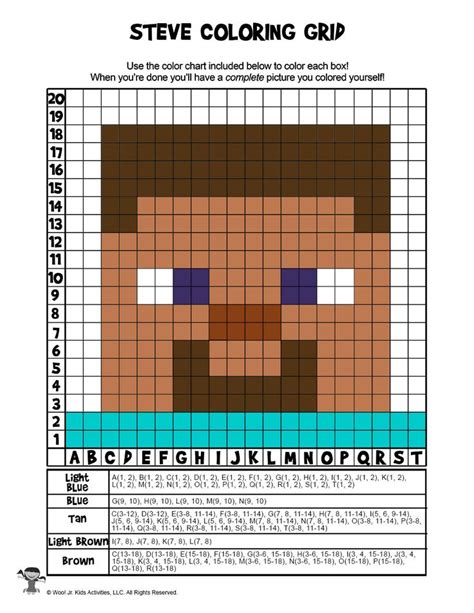 Minecraft Pixel Coloring Page - Steve ANSWER KEY | Woo! Jr. Kids Activities | Dibujos en ...