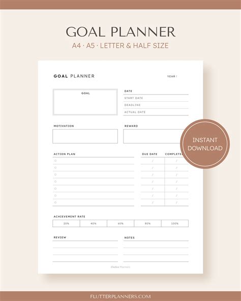 Goal Planner Printable Worksheet Goal Setting Template, Personal Goal ...