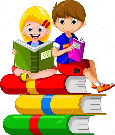 Child Reading Book While Sitting on Stack of Books Other cartoon for you disign — Stock Vector ...